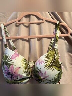 Shade & Shore Tropical Floral Bikini Top — White, Green, Pink